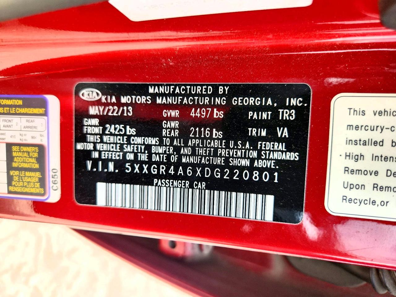 2013 Kia Optima Sx Red vin: 5XXGR4A6XDG220801