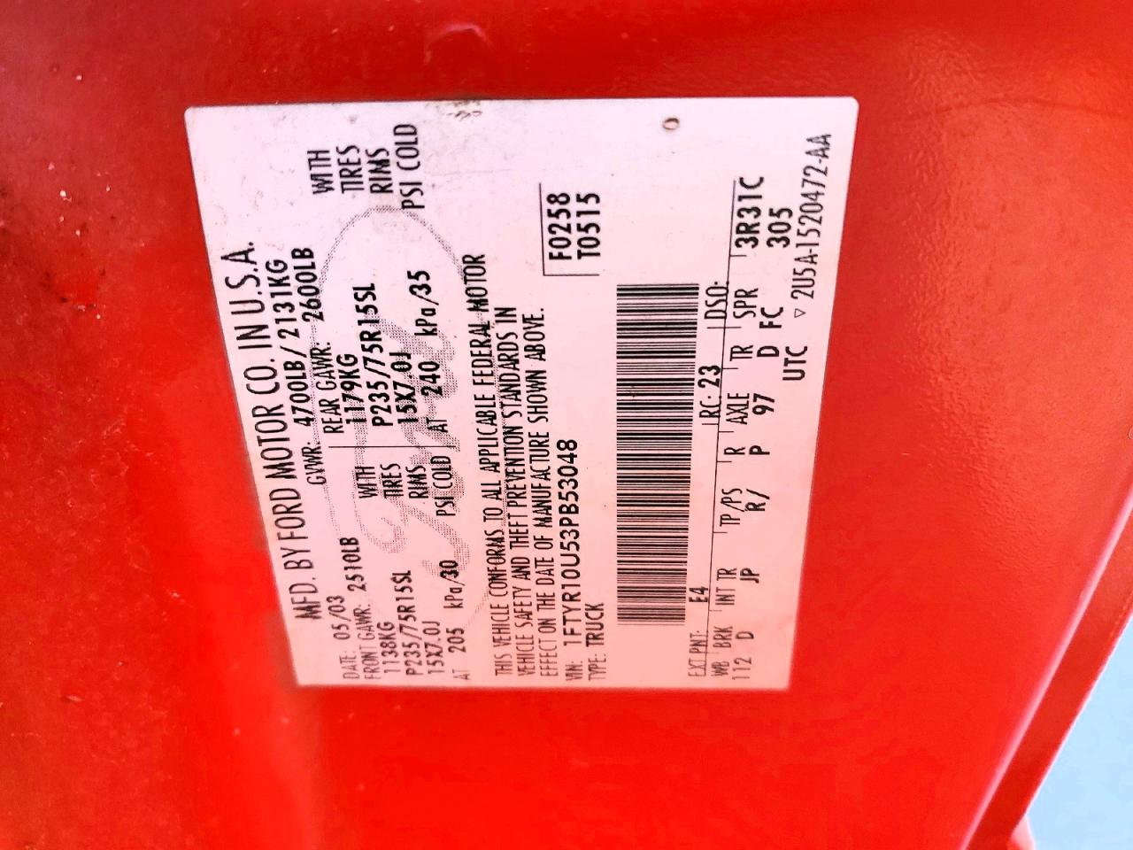 2003 Ford Ranger Red vin: 1FTYR10U53PB53048