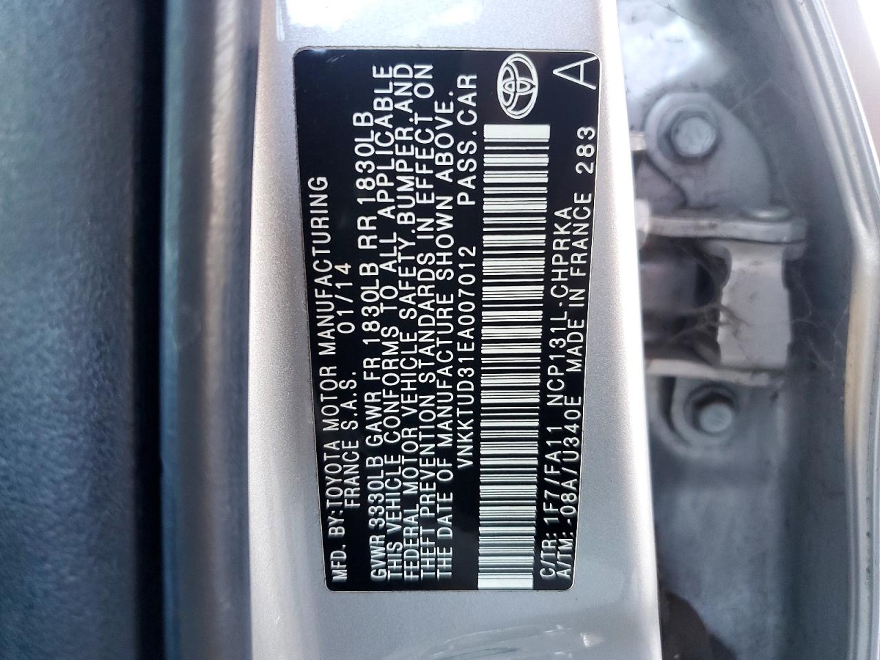 2014 Toyota Yaris 5-door L Fleet Gray vin: VNKKTUD31EA007012