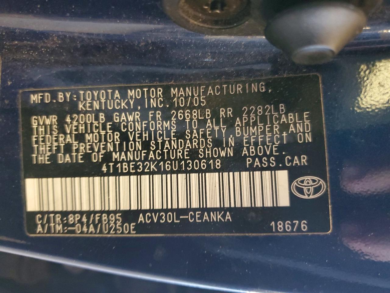 2006 Toyota Camry Le Blue vin: 4T1BE32K16U130618