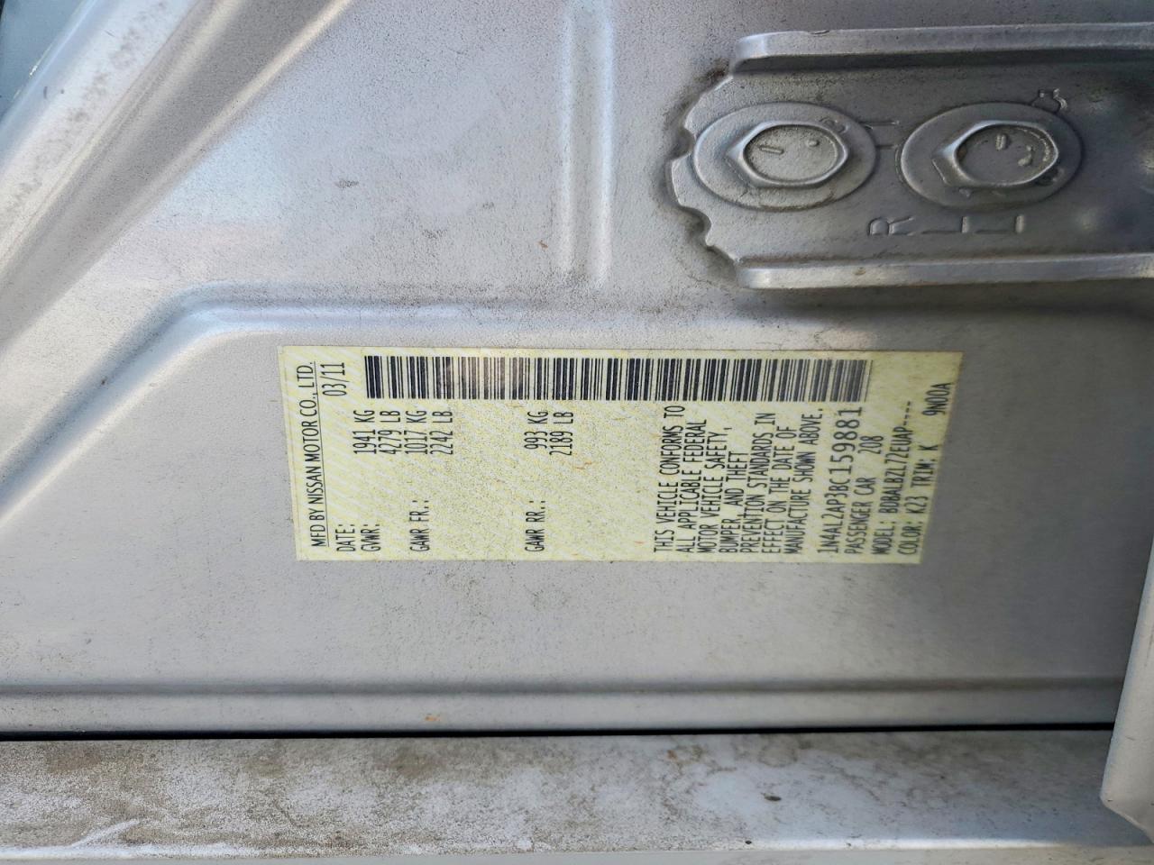 2011 Nissan Altima 2.5 Silver vin: 1N4AL2AP3BC159881