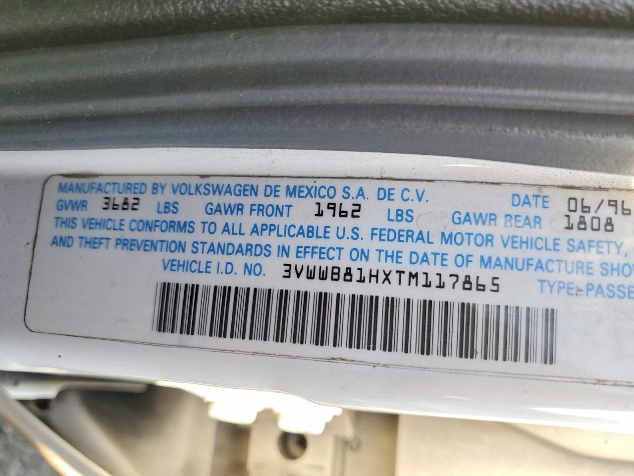 1996 Volkswagen Jetta Trek White vin: 3VWWB81HXTM117865