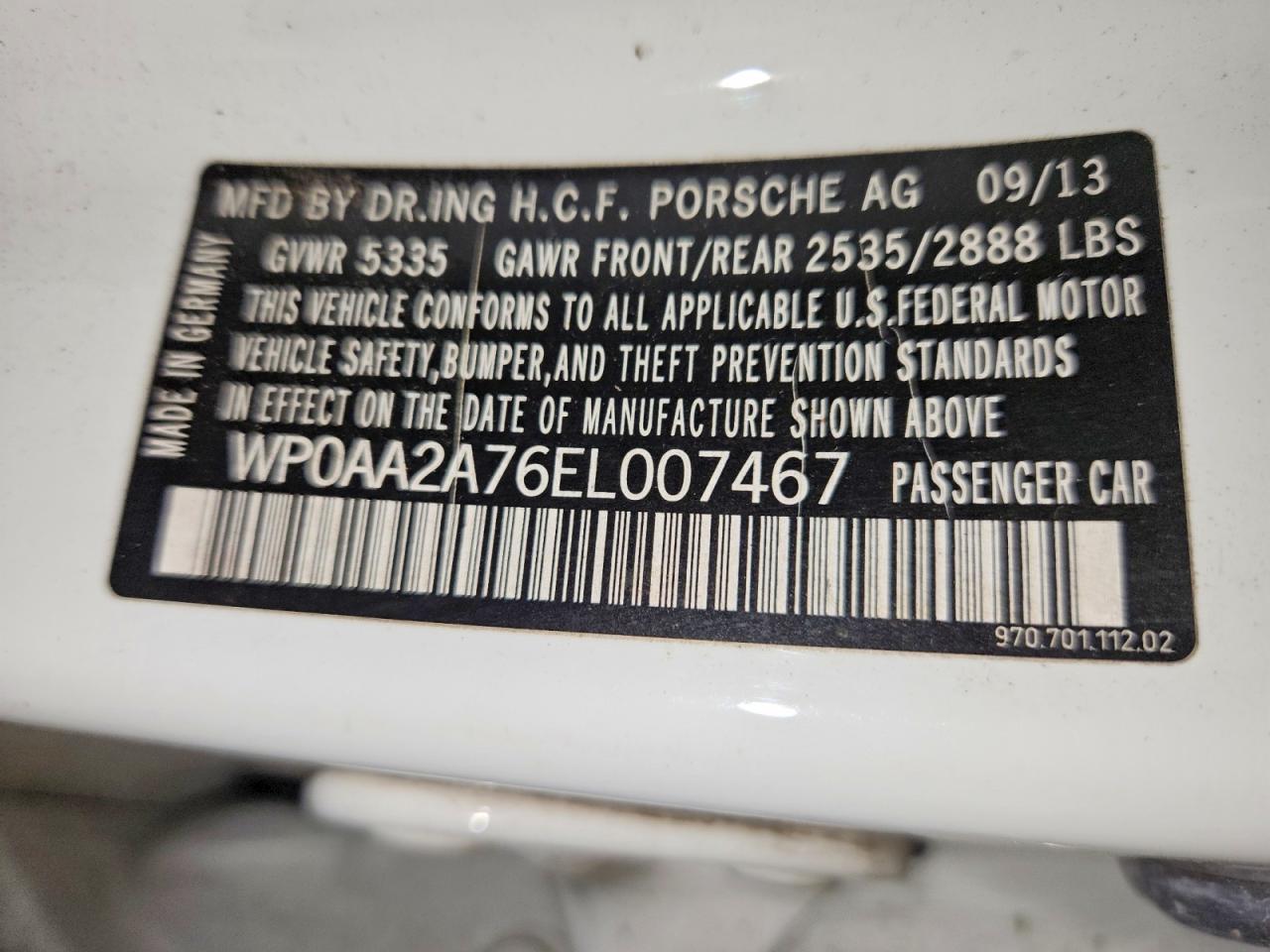 2014 Porsche Panamera 2 White vin: WP0AA2A76EL007467