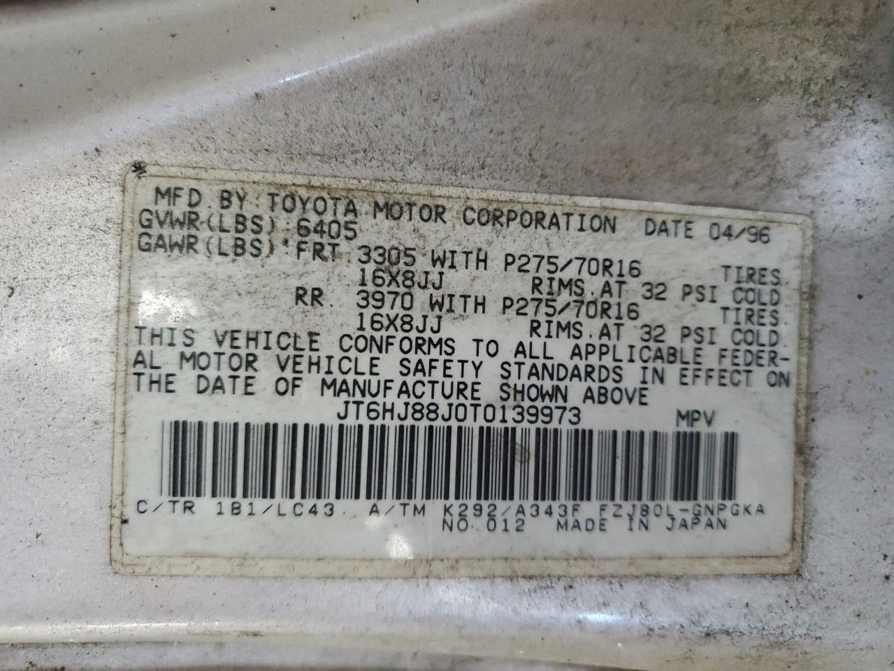 1996 Lexus Lx 450 Silver vin: JT6HJ88J0T0139973