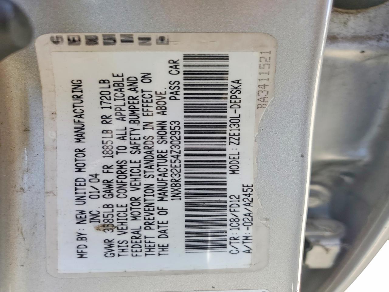 2004 Toyota Corolla S Silver vin: 1NXBR32E54Z302953