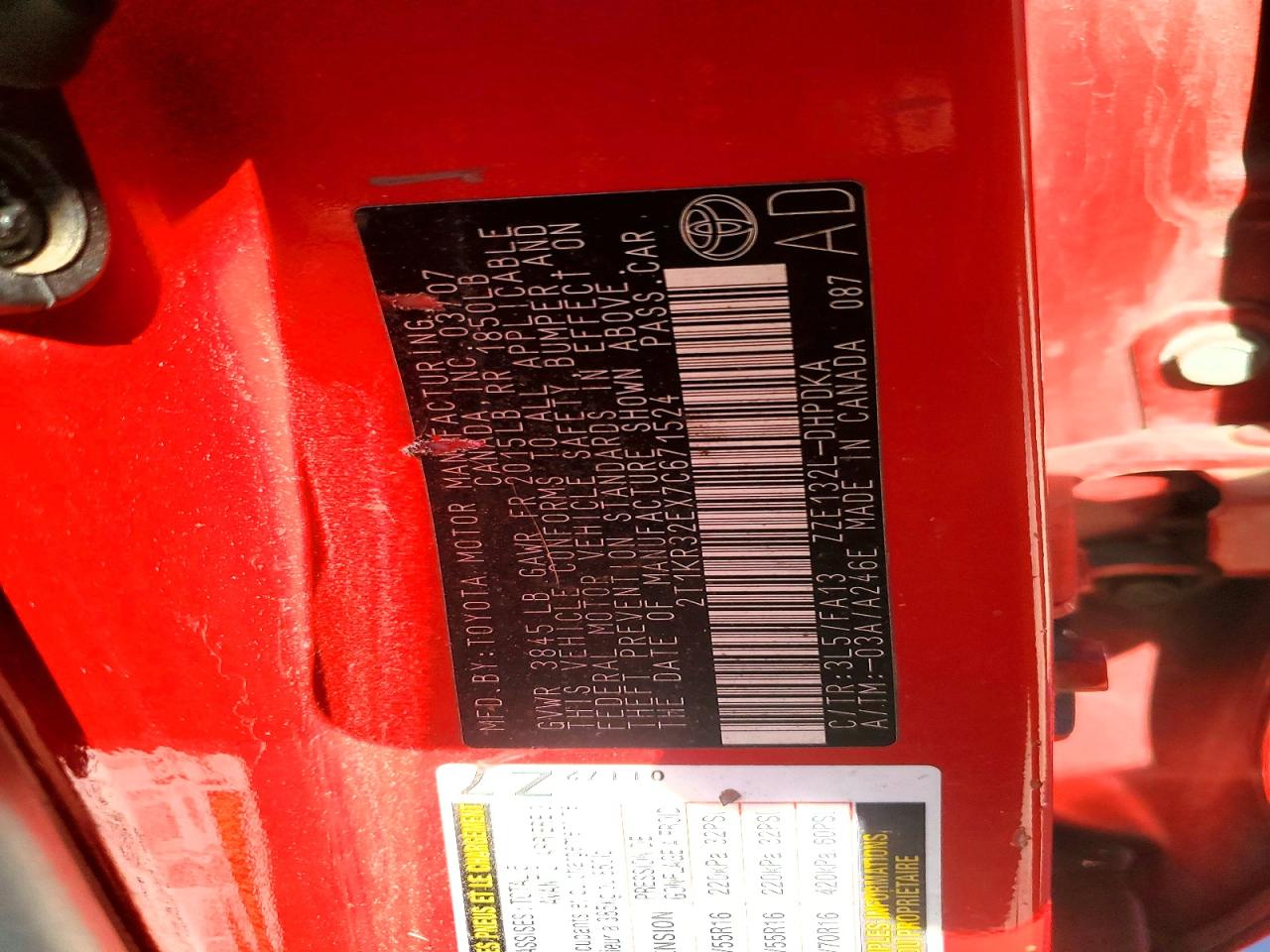 2007 Toyota Corolla Matrix Xr Red vin: 2T1KR32EX7C671524