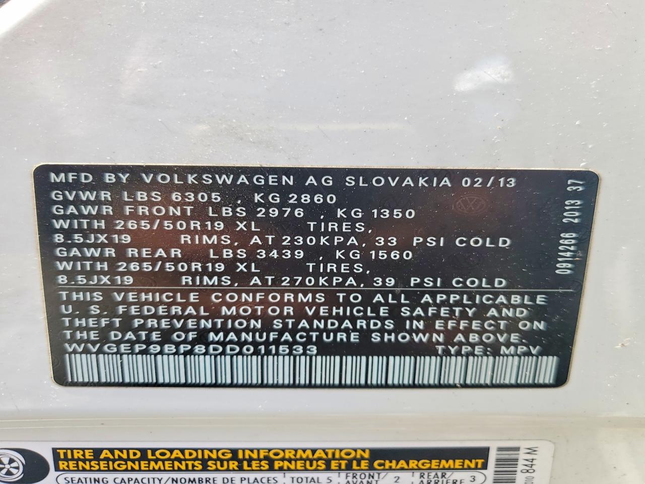 2013 Volkswagen Touareg V6 Tdi Белый vin: WVGEP9BP8DD011533