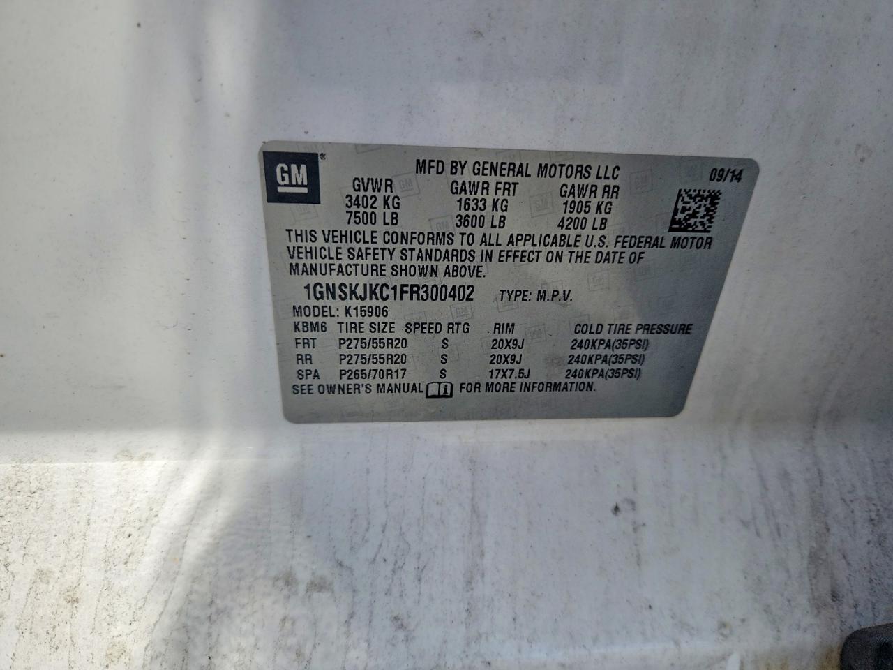 2015 Chevrolet Suburban K1500 Lt White vin: 1GNSKJKC1FR300402