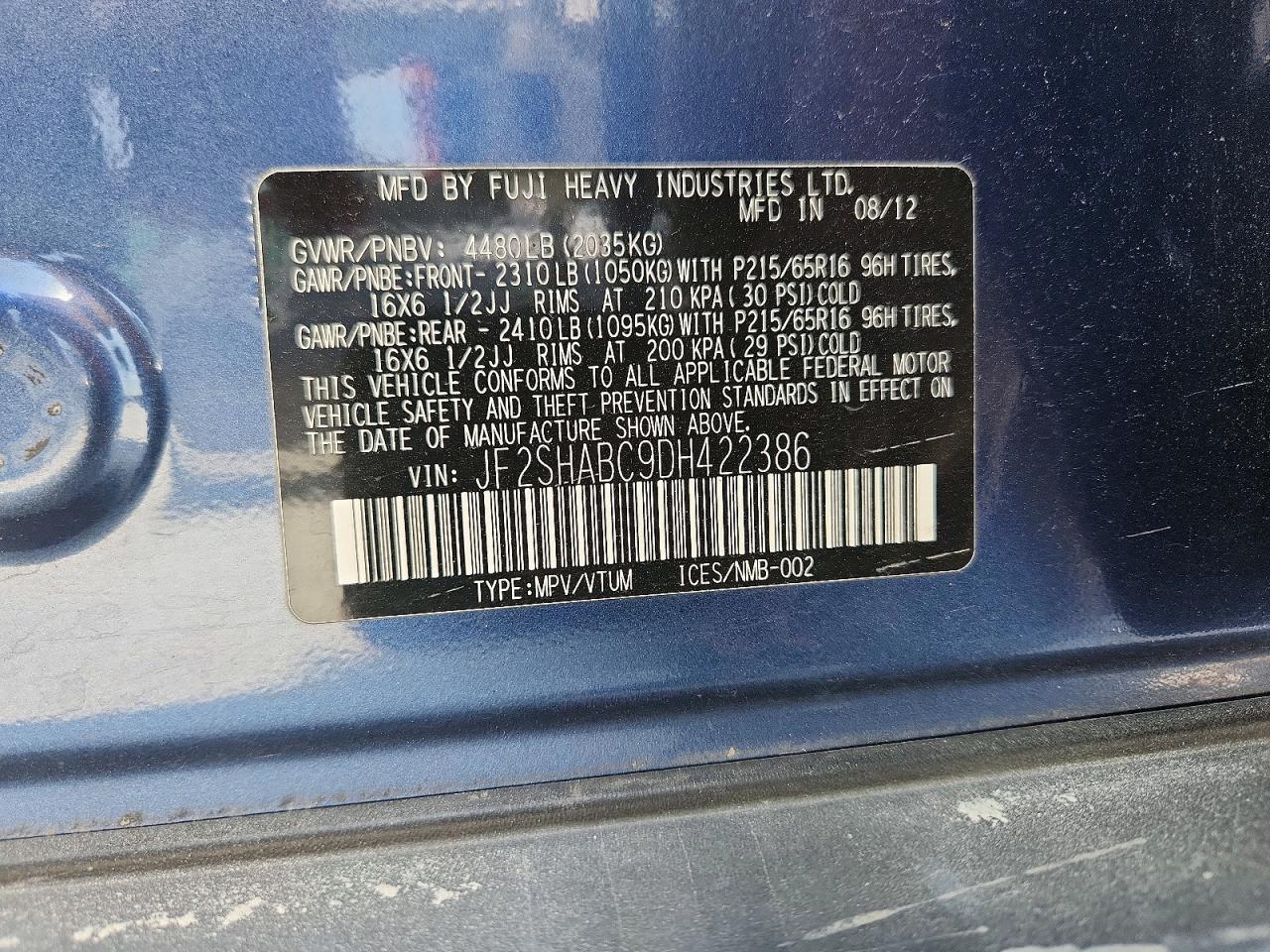 2013 Subaru Forester 2.5x Blue vin: JF2SHABC9DH422386