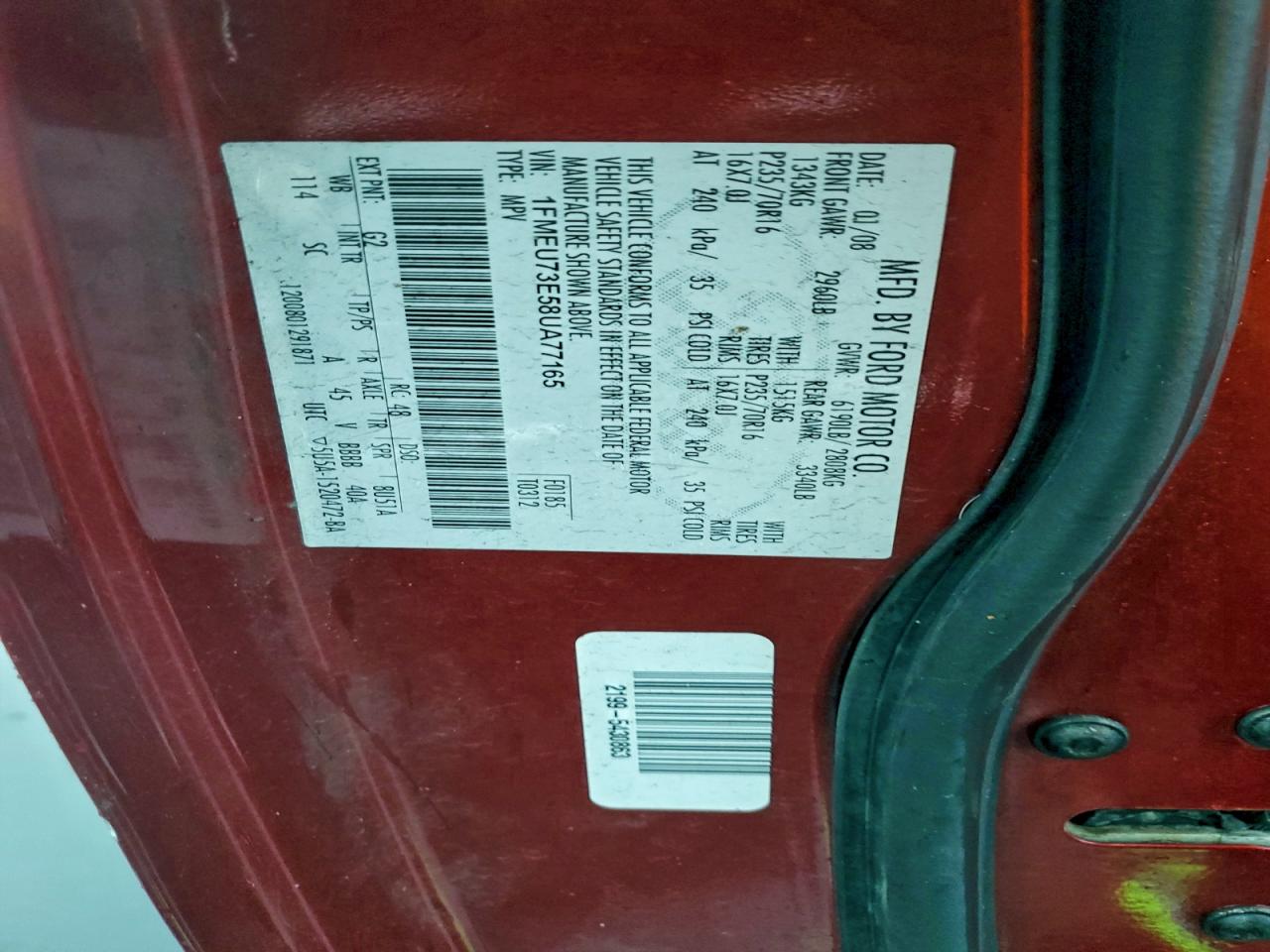 2008 Ford Explorer Xlt Red vin: 1FMEU73E58UA77165