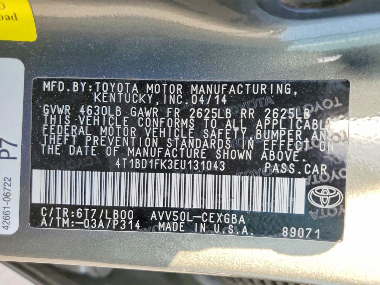 2014 Toyota Camry Hybrid Xle Gray vin: 4T1BD1FK3EU131043