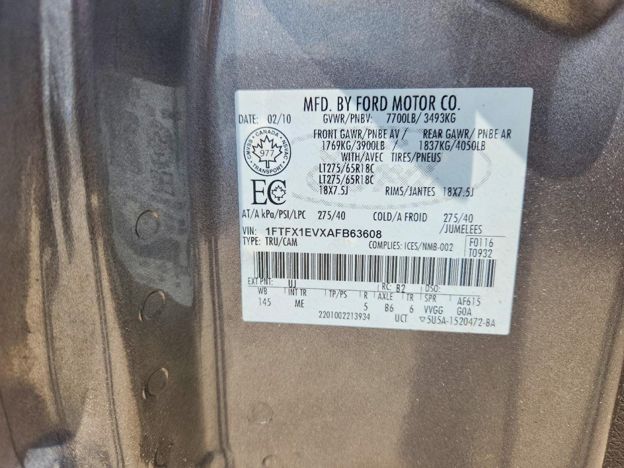 2010 Ford F150 Super Cab Gray vin: 1FTFX1EVXAFB63608