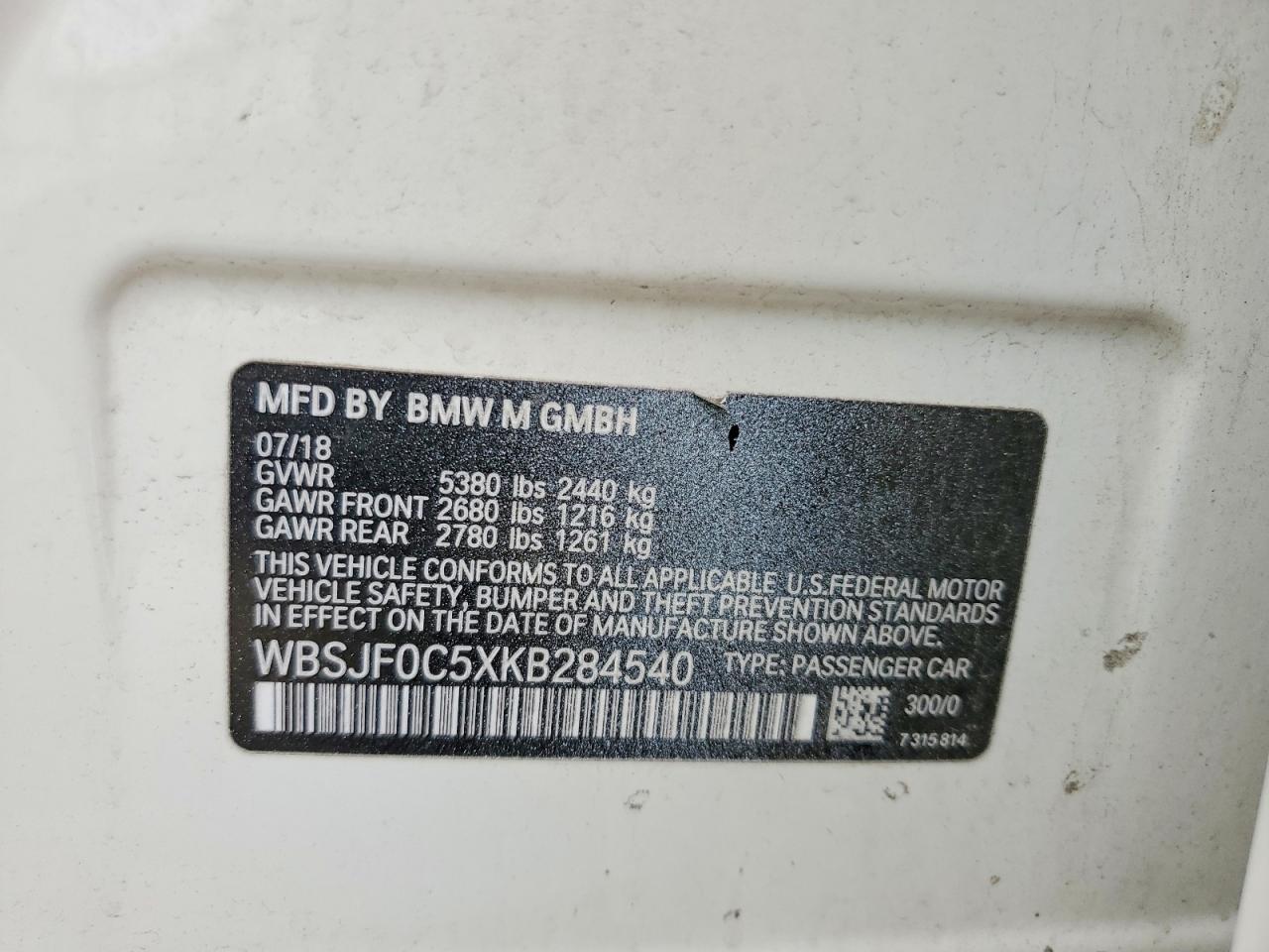 2019 Bmw M5 White vin: WBSJF0C5XKB284540