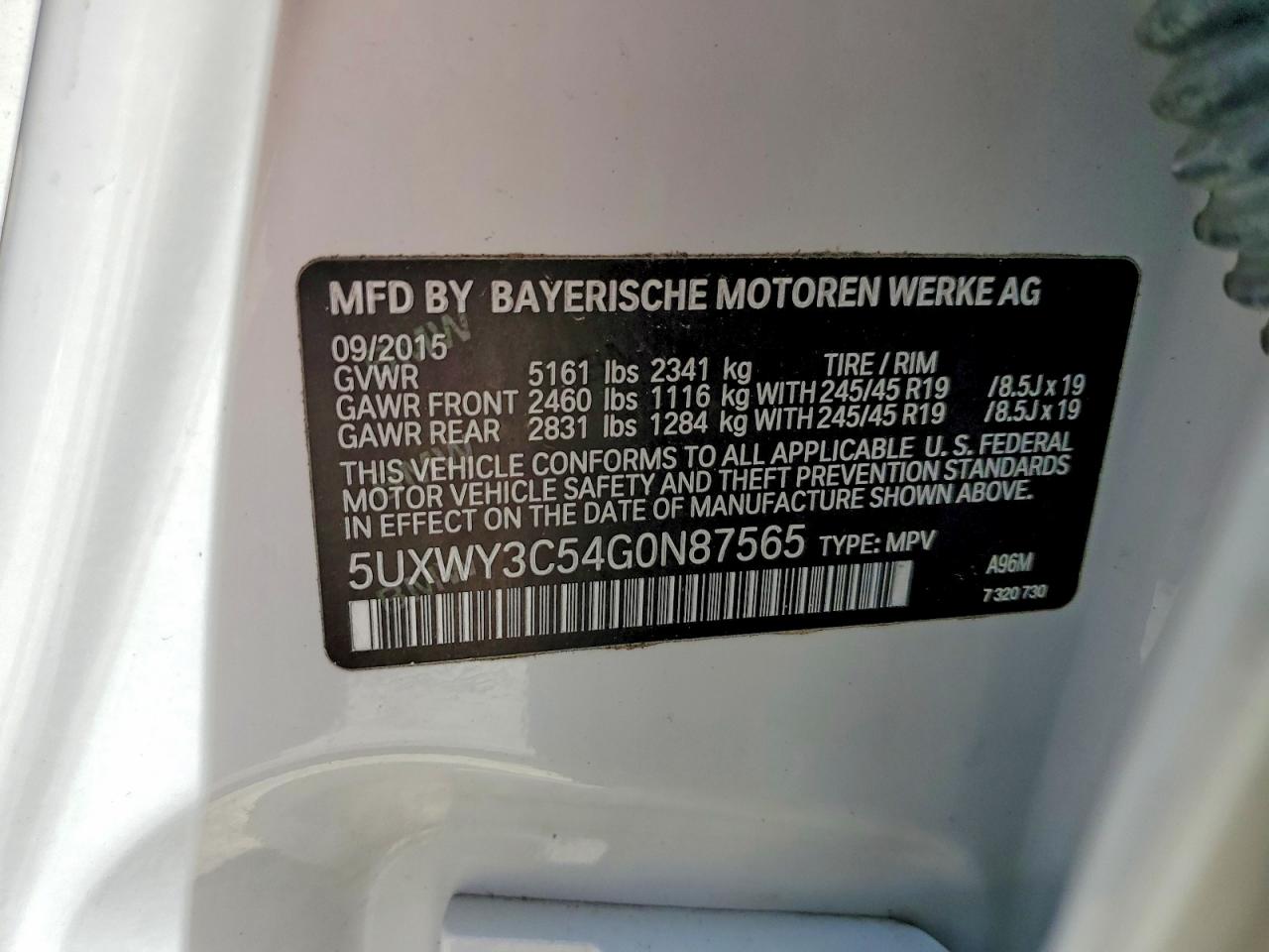 2016 Bmw X3 Xdrive28d Белый vin: 5UXWY3C54G0N87565
