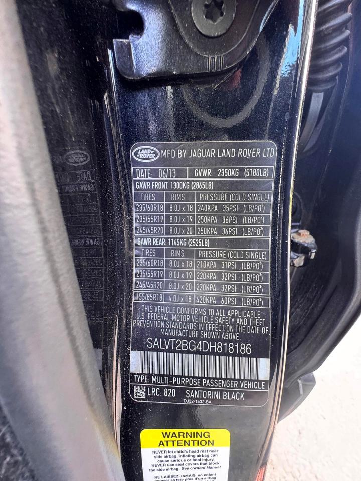 2013 Land Range Rove Black vin: SALVT2BG4DH818186