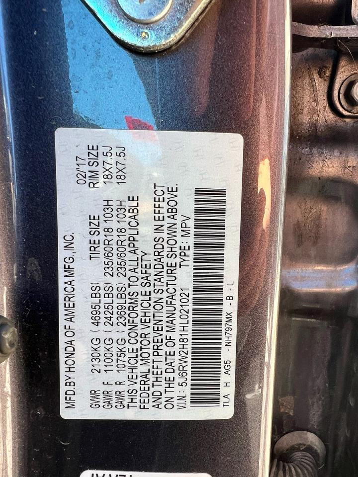 2017 Honda Cr-v Exl Gray vin: 5J6RW2H81HL021021
