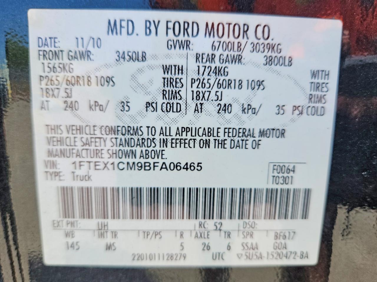 2011 Ford F150 Super Cab Black vin: 1FTEX1CM9BFA06465