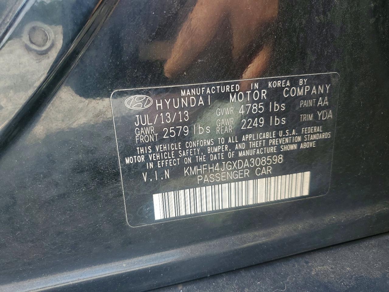 2013 Hyundai Azera Base Black vin: KMHFH4JGXDA308598