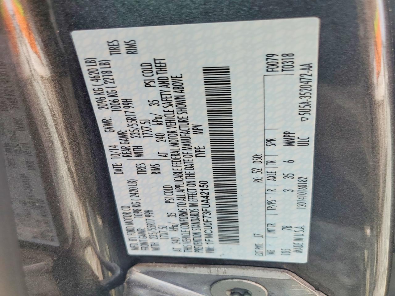 2015 Ford Escape S Gray vin: 1FMCU0F73FUA42150