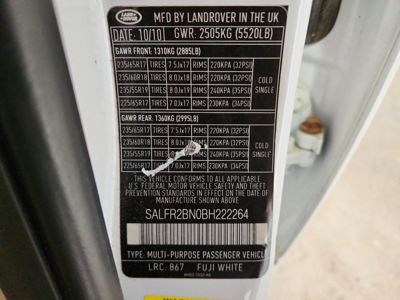 2011 Land Rover Lr2 Hse White vin: SALFR2BN0BH222264