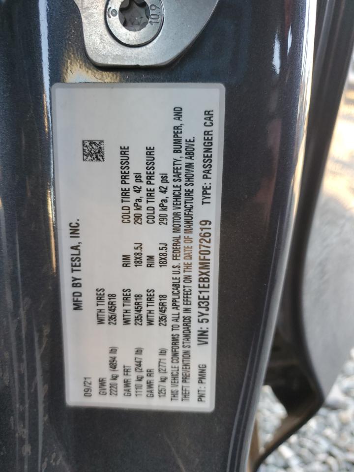 2021 Tesla Model 3 Серый vin: 5YJ3E1EBXMF072619