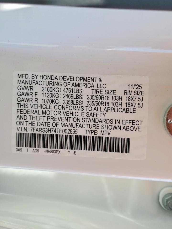 2026 Honda Cr-v Exl White vin: 7FARS3H74TE002865