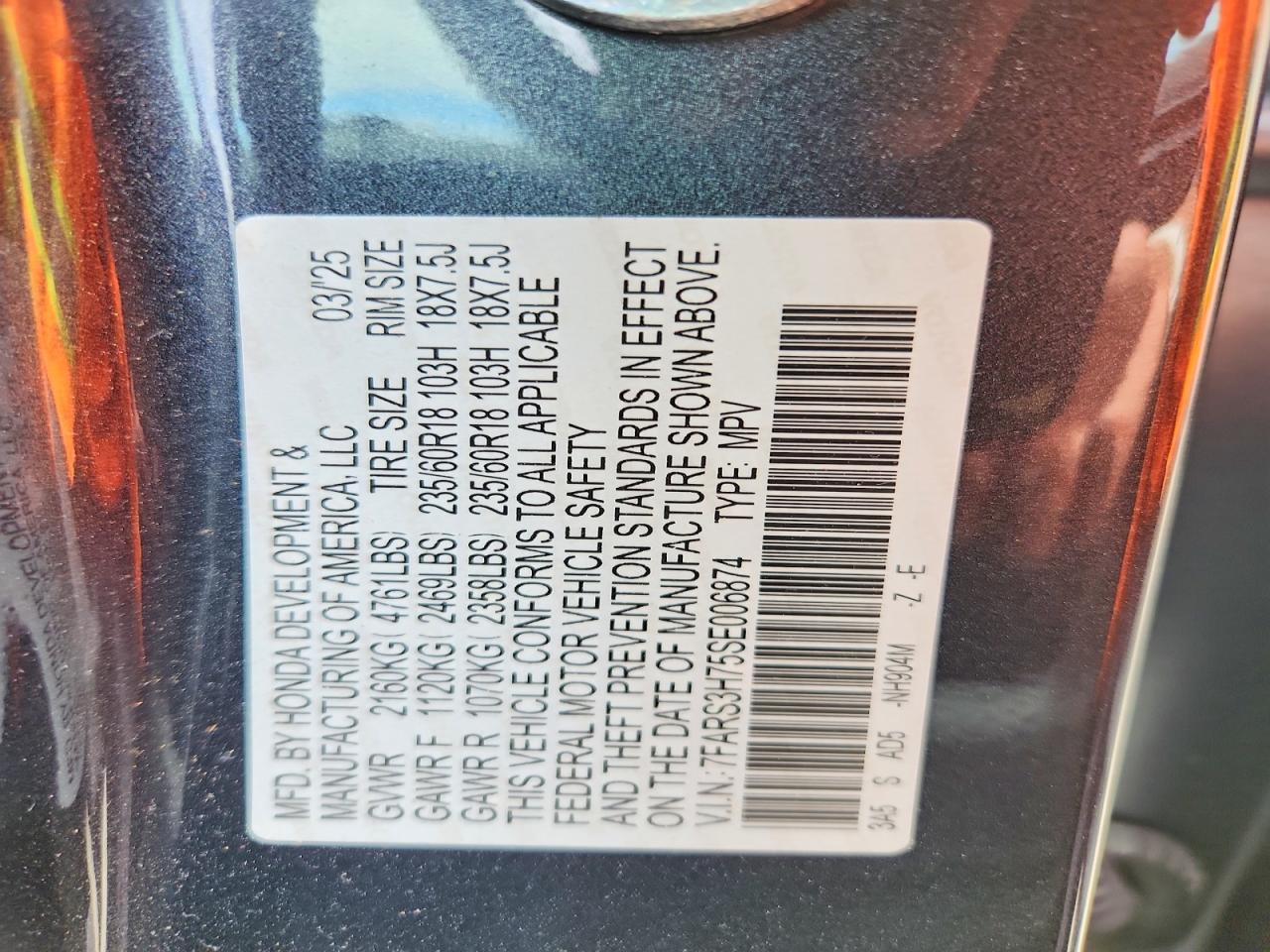 2025 Honda Cr-v Exl Blue vin: 7FARS3H75SE006874