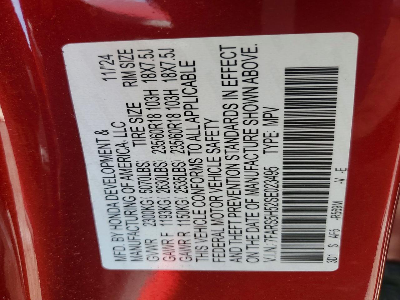 2025 Honda Cr-v Sport Red vin: 7FARS5H52SE023495