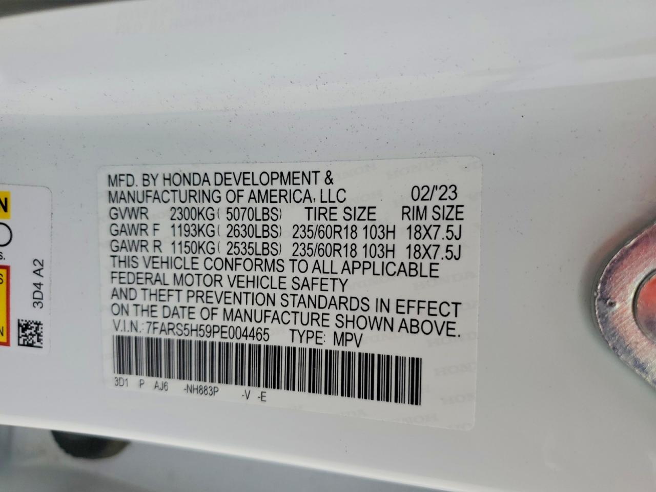 2023 Honda Cr-v Sport White vin: 7FARS5H59PE004465