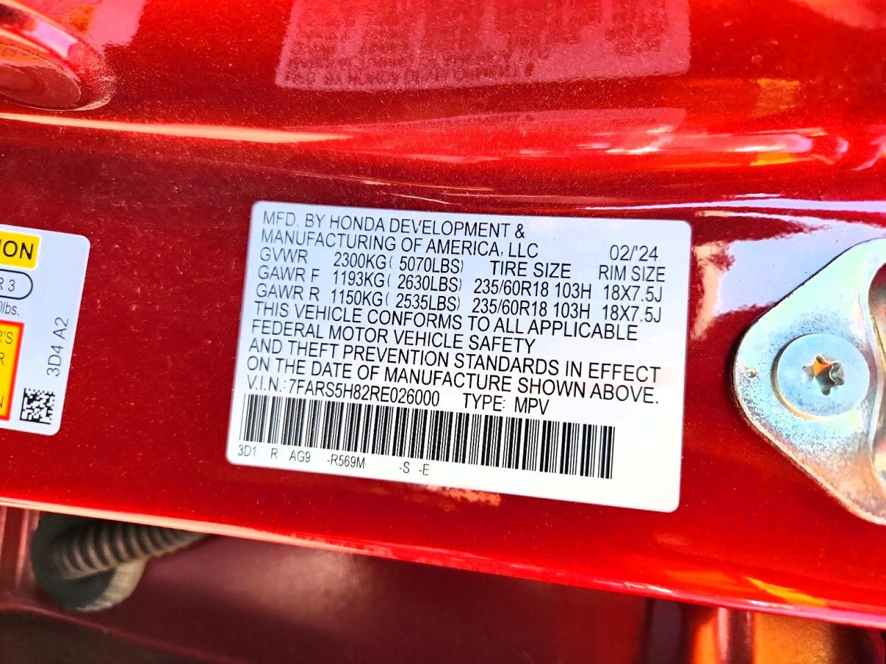 2024 Honda Cr-v Sport-l Red vin: 7FARS5H82RE026000