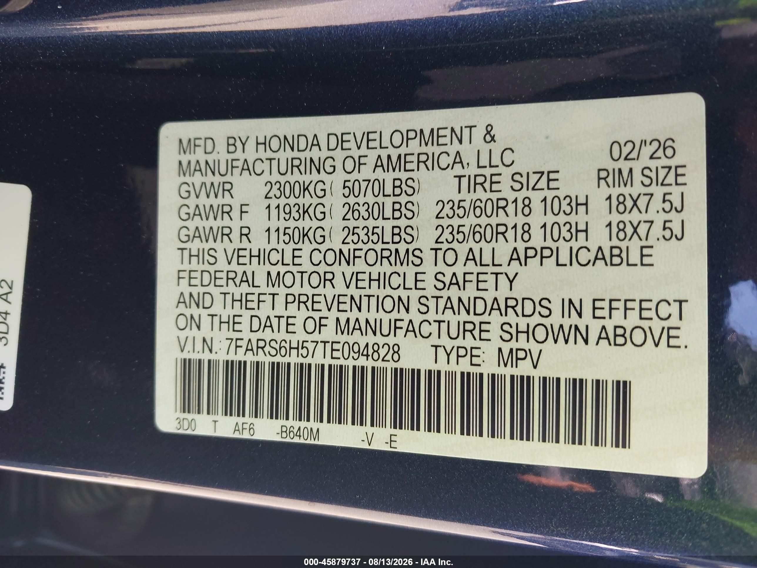 2026 Honda Cr-v Hybrid Awd Sport Синий vin: 7FARS6H57TE094828