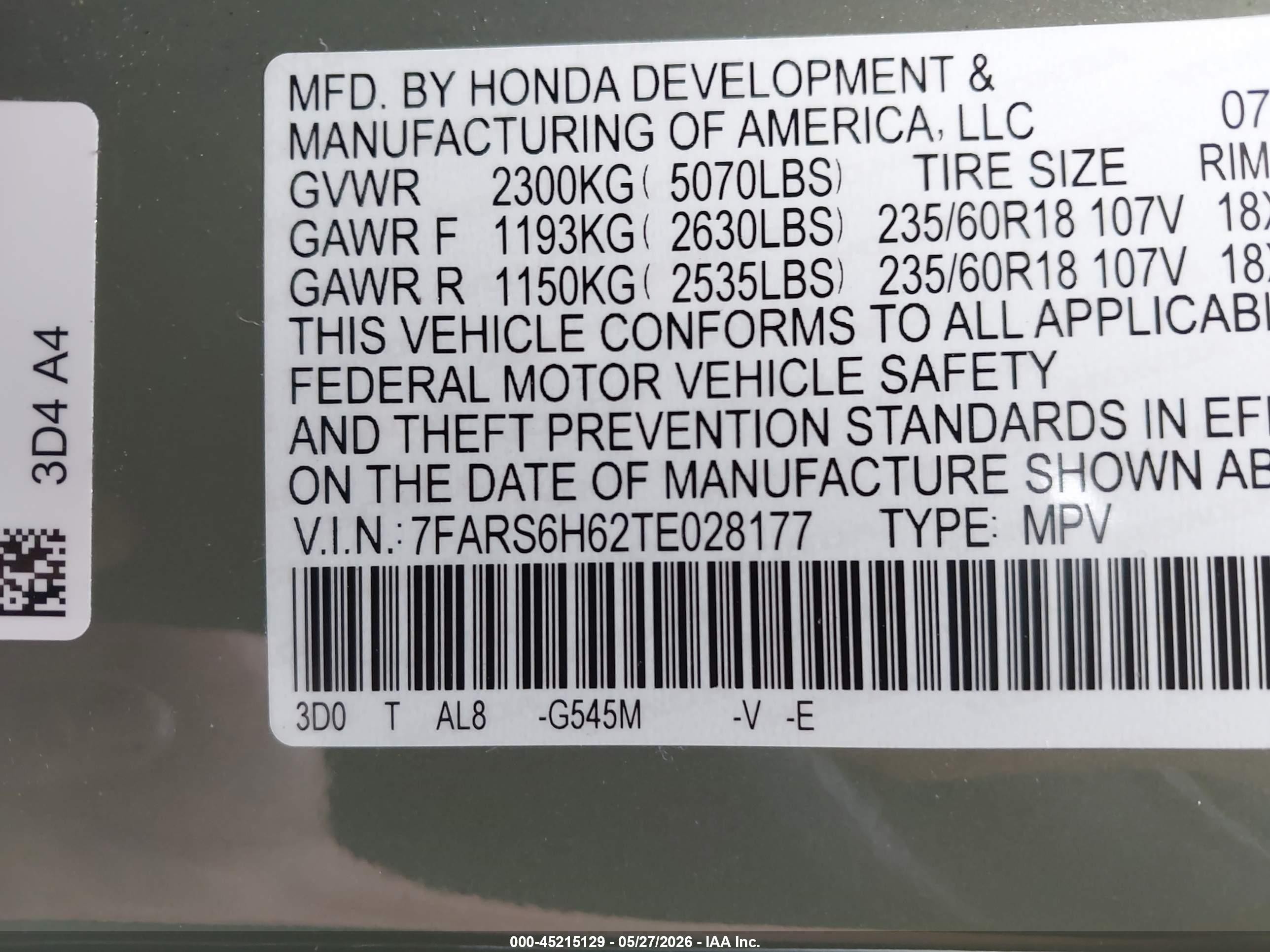 2026 Honda Cr-v Hybrid Awd Trailsport Green vin: 7FARS6H62TE028177