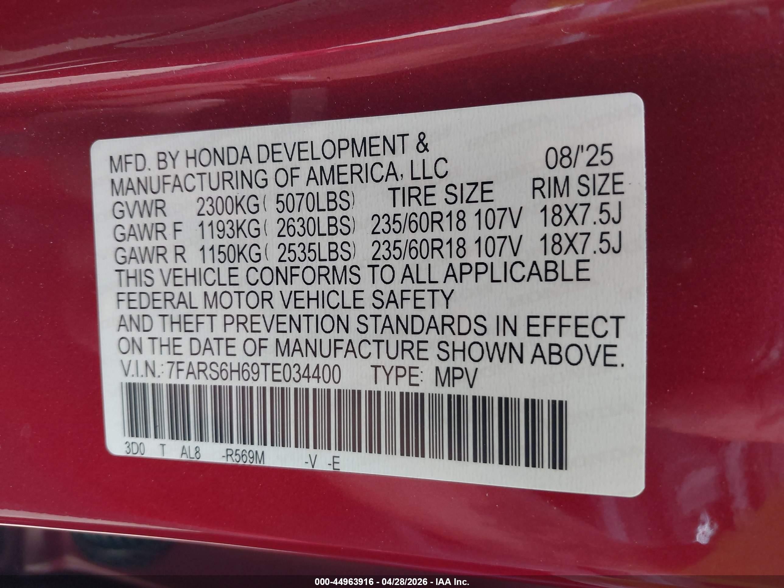 2026 Honda Cr-v Hybrid Awd Trailsport Red vin: 7FARS6H69TE034400