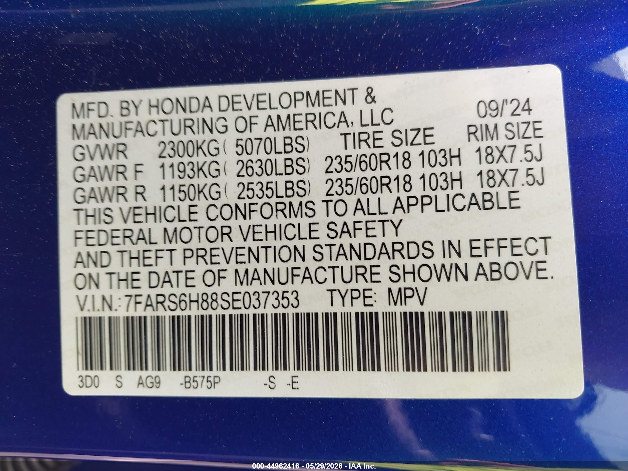 2025 Honda Cr-v Hybrid Sport-l Blue vin: 7FARS6H88SE037353