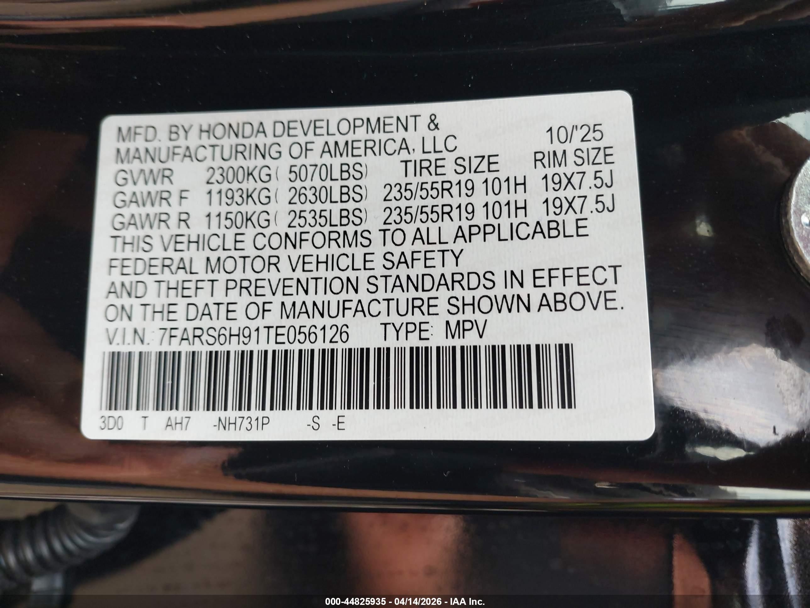 2026 Honda Cr-v Hybrid Awd Sport Touring Black vin: 7FARS6H91TE056126