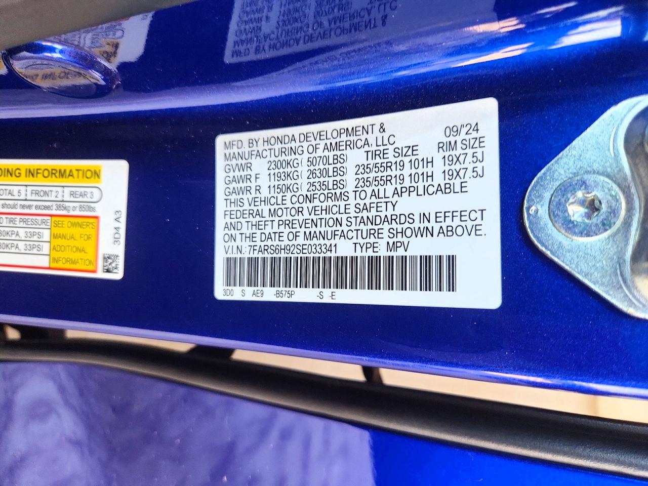 2025 Honda Cr-v Sport Touring Blue vin: 7FARS6H92SE033341