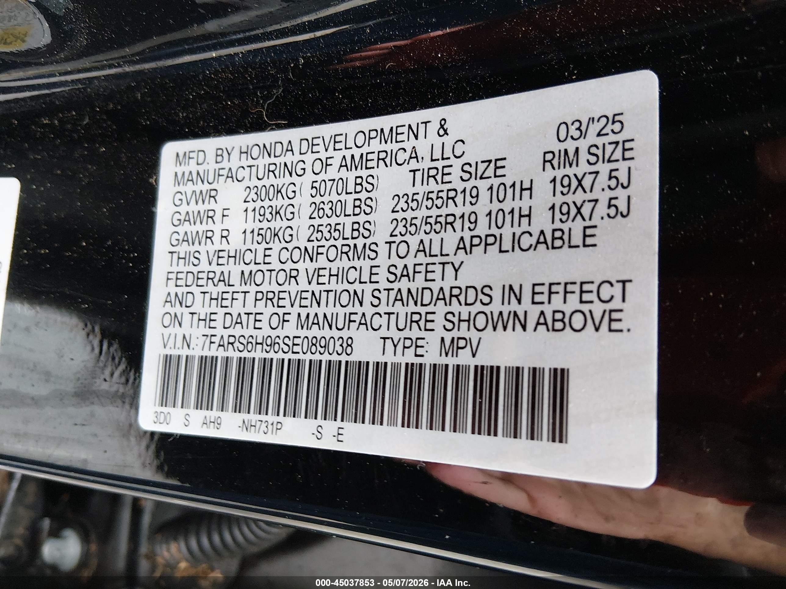 2025 Honda Cr-v Hybrid Sport Touring Черный vin: 7FARS6H96SE089038