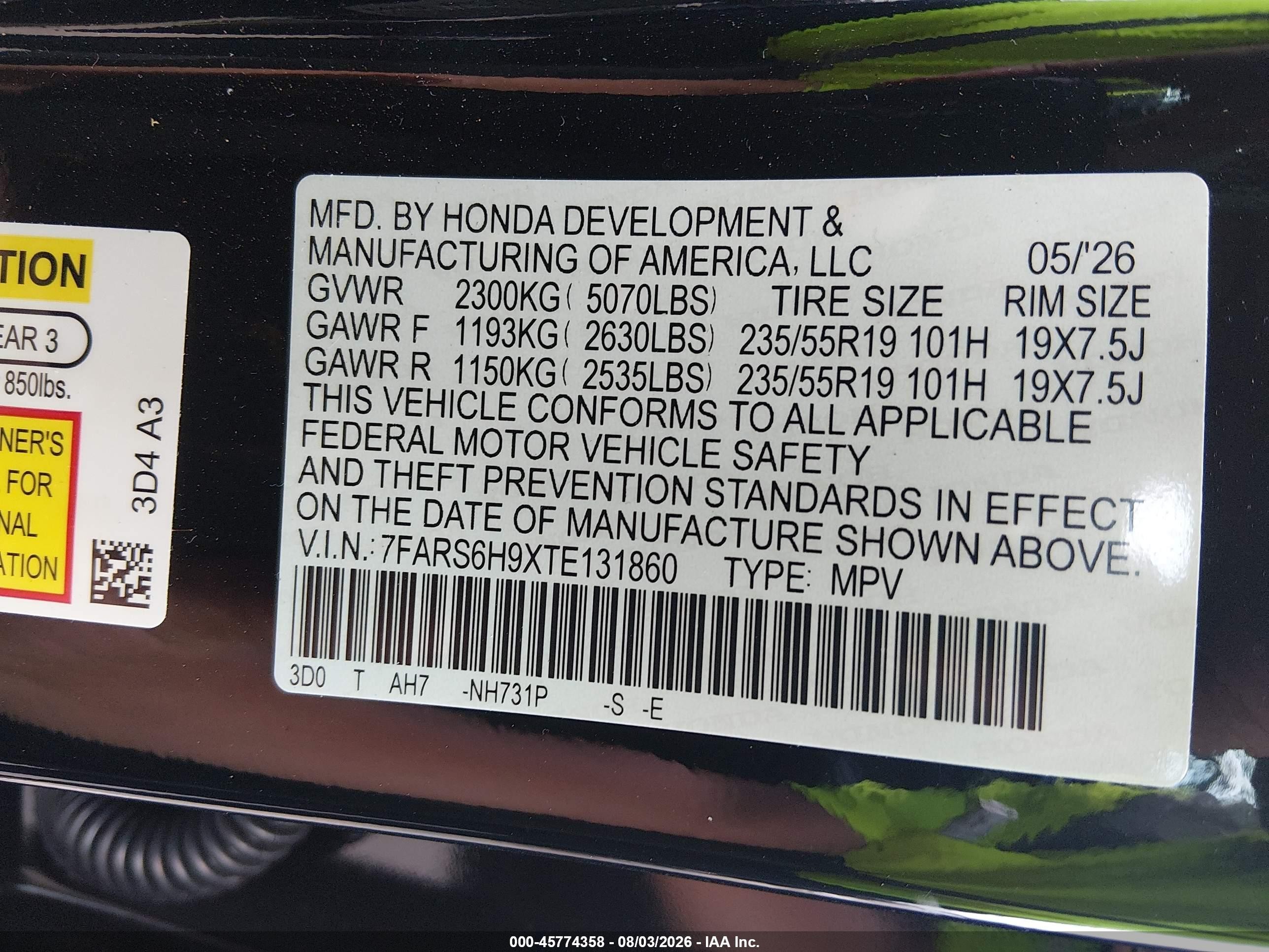 2026 Honda Cr-v Hybrid Awd Sport Touring Black vin: 7FARS6H9XTE131860