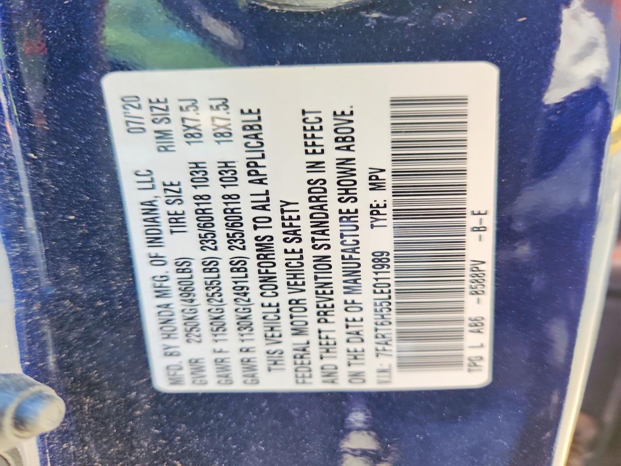 2020 Honda Cr-v Ex Blue vin: 7FART6H55LE011989