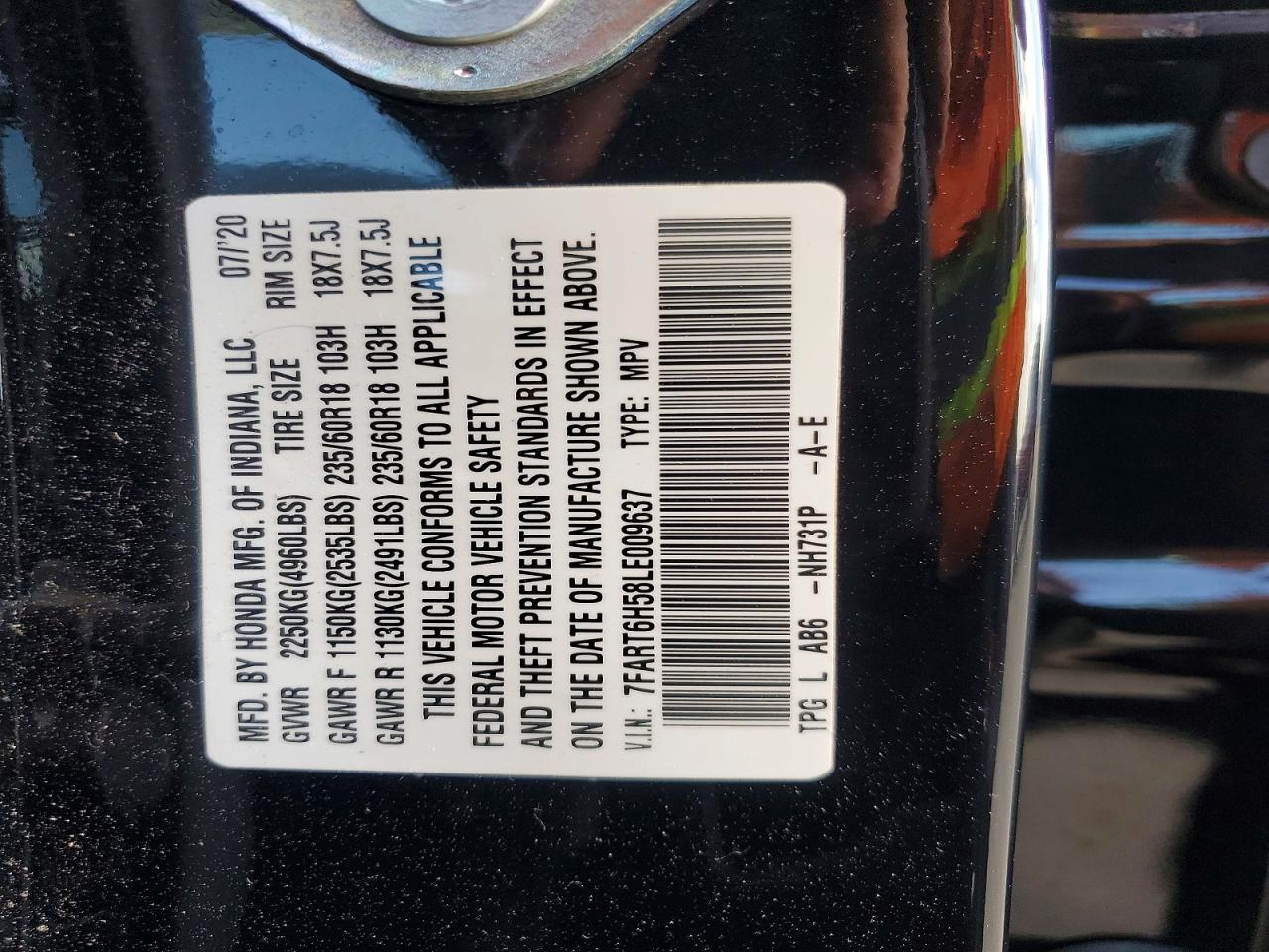 2020 Honda Cr-v Ex Black vin: 7FART6H58LE009637
