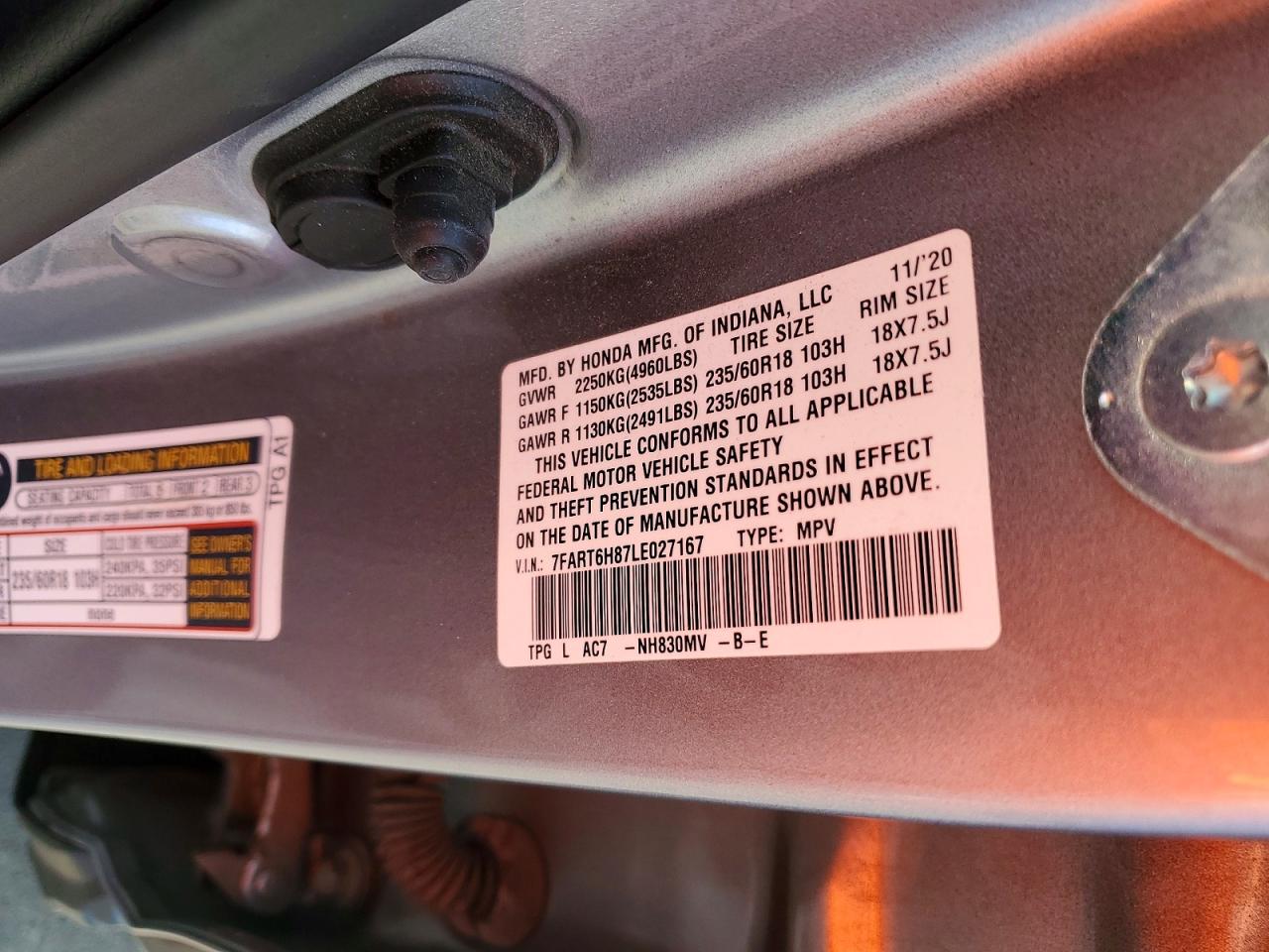 2020 Honda Cr-v Exl Серебряный vin: 7FART6H87LE027167