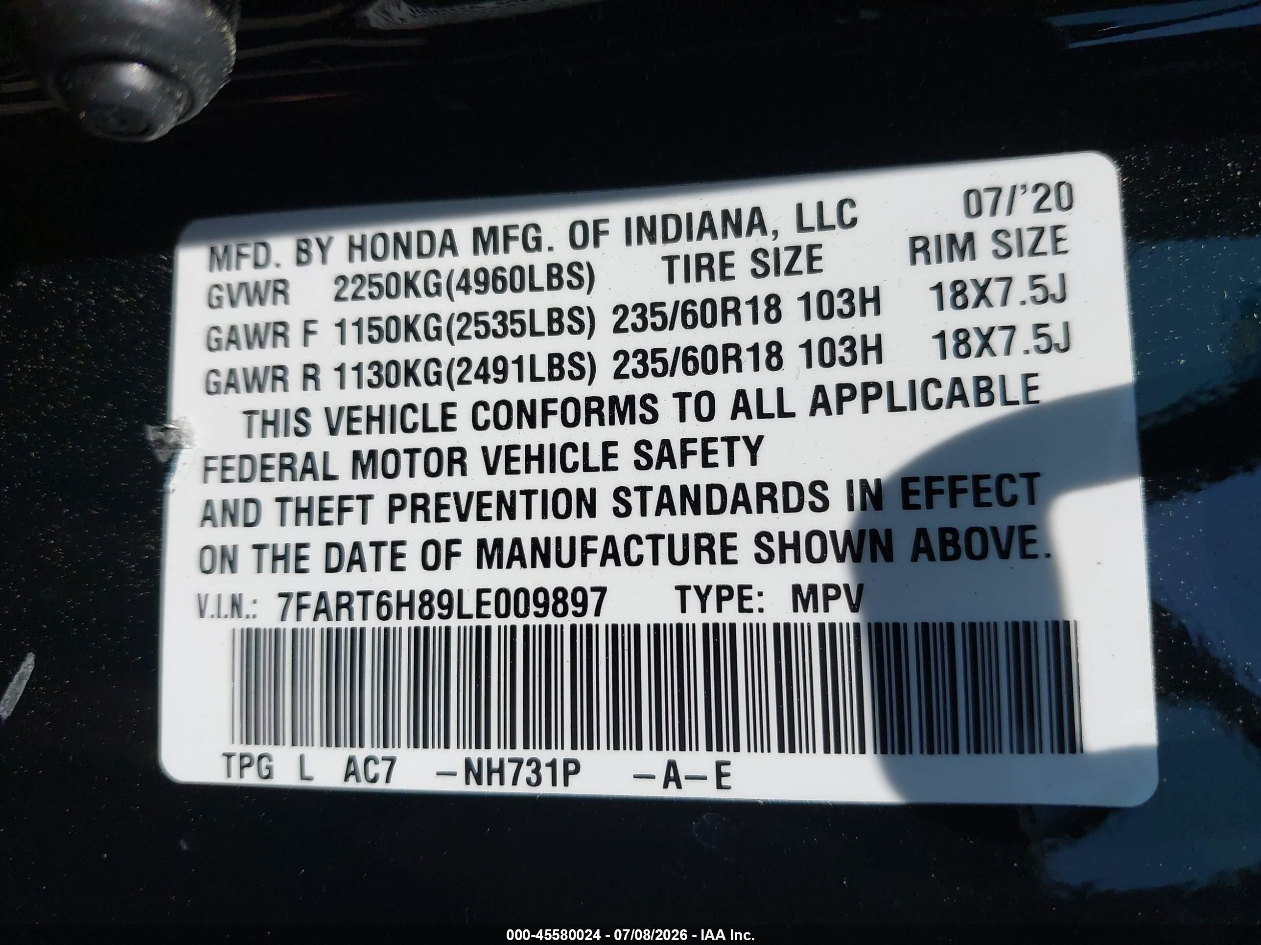 2020 Honda Cr-v Hybrid Ex-l Black vin: 7FART6H89LE009897
