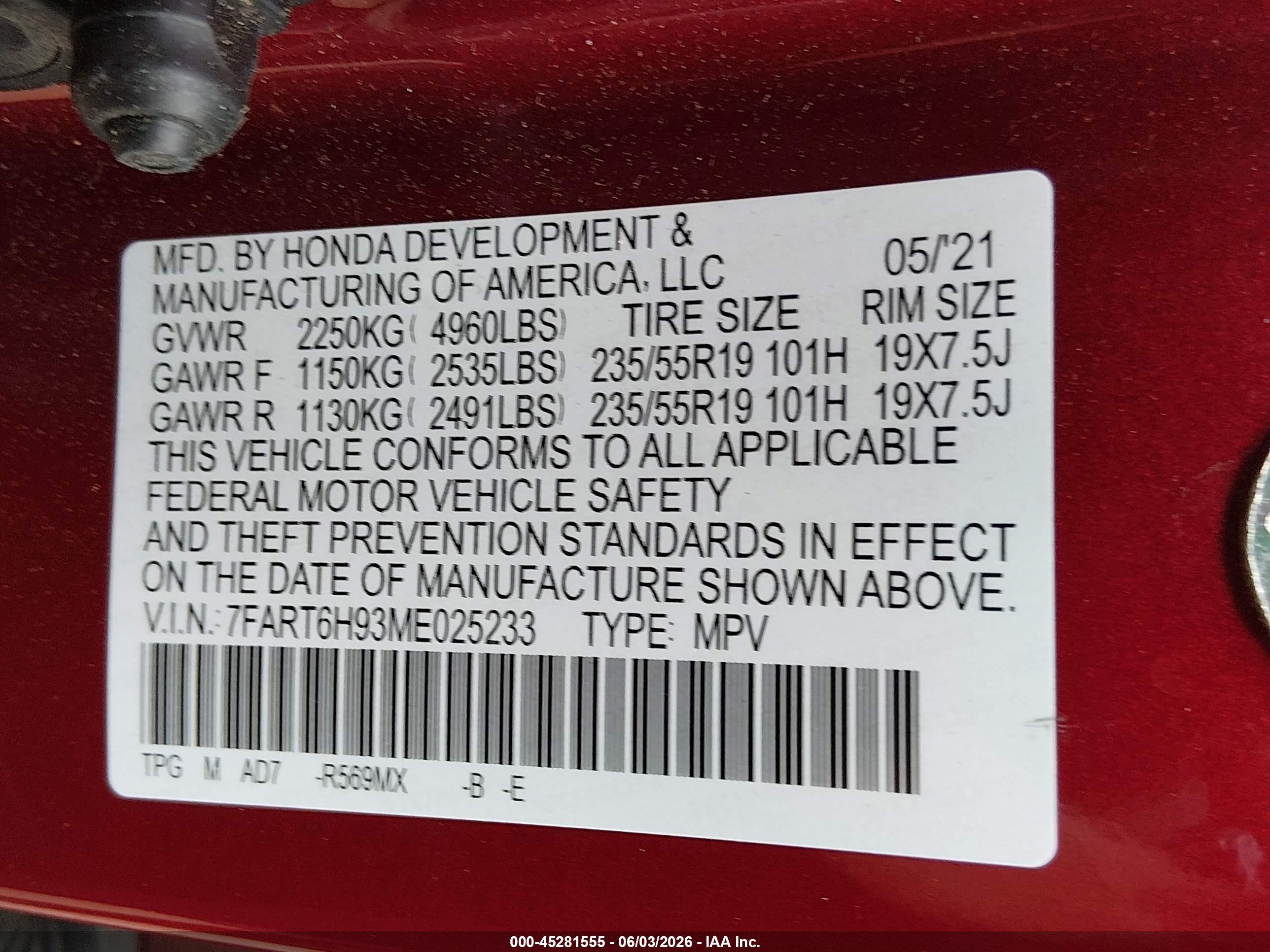 2021 Honda Cr-v Hybrid Touring Purple vin: 7FART6H93ME025233