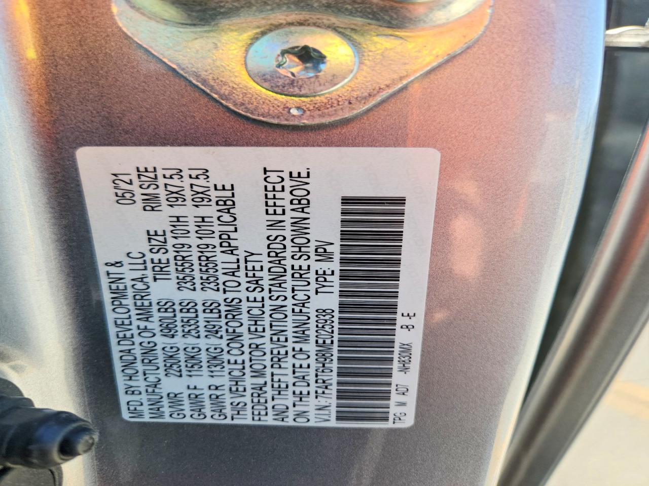 2021 Honda Cr-v Touring Silver vin: 7FART6H98ME025938