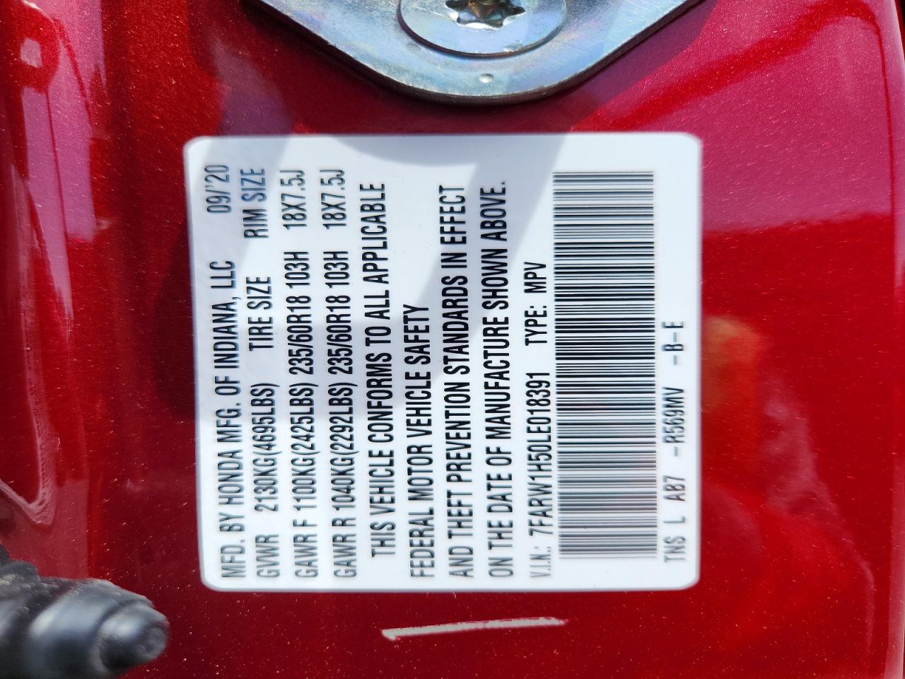 2020 Honda Cr-v Ex Red vin: 7FARW1H50LE018391