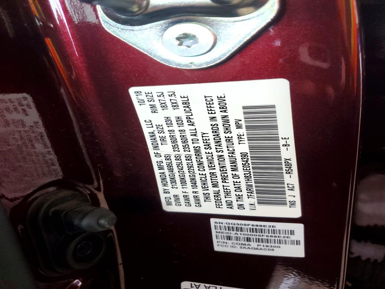 2018 Honda Cr-v Exl Burgundy vin: 7FARW1H83JE054390