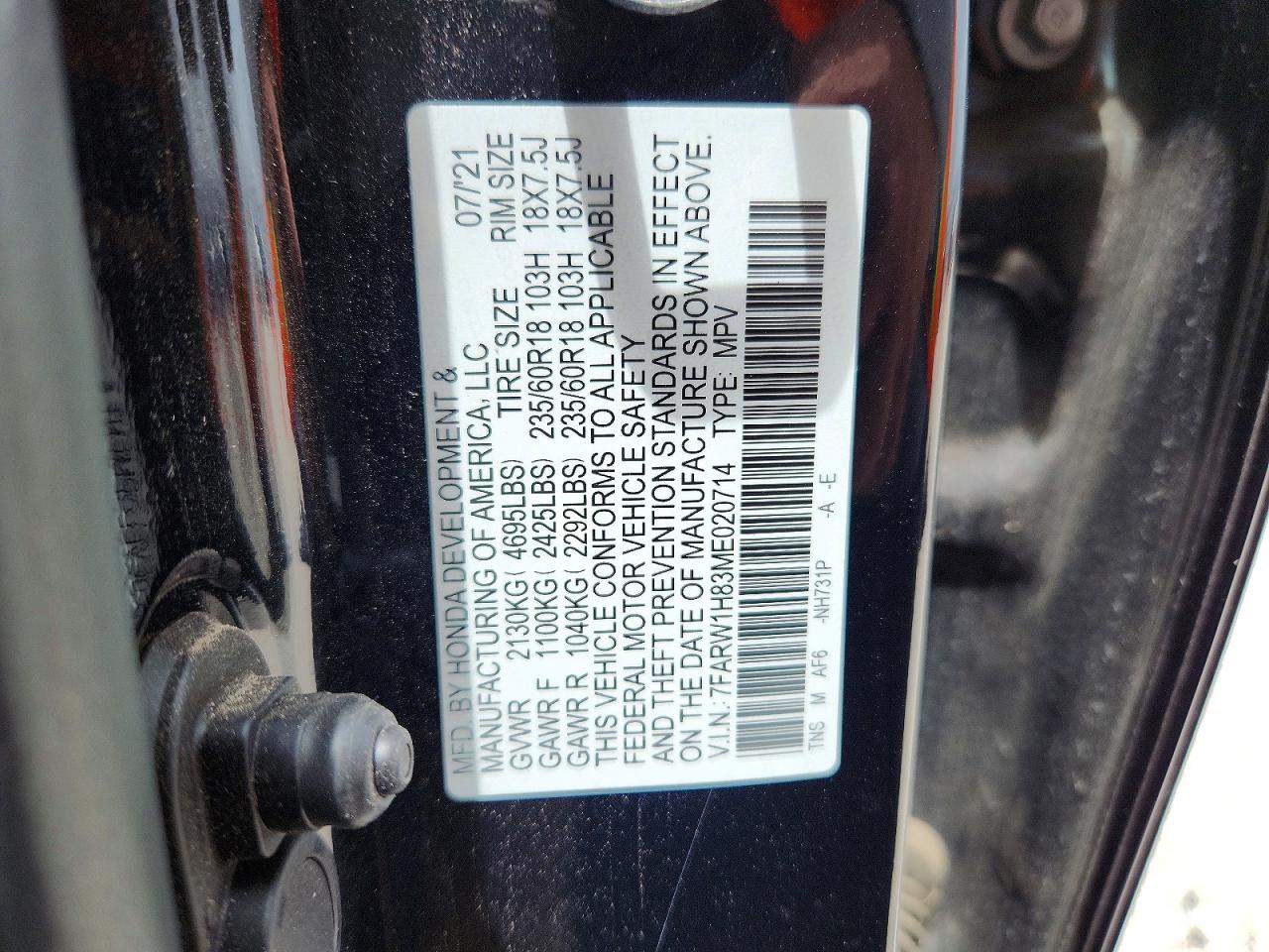 2021 Honda Cr-v Exl Черный vin: 7FARW1H83ME020714