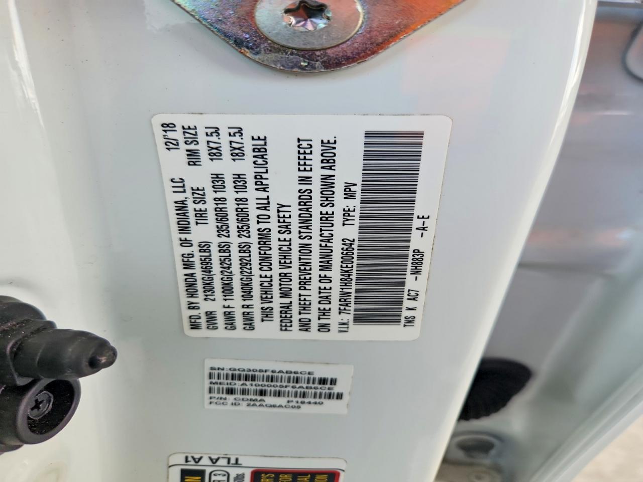2019 Honda Cr-v Exl White vin: 7FARW1H84KE006642
