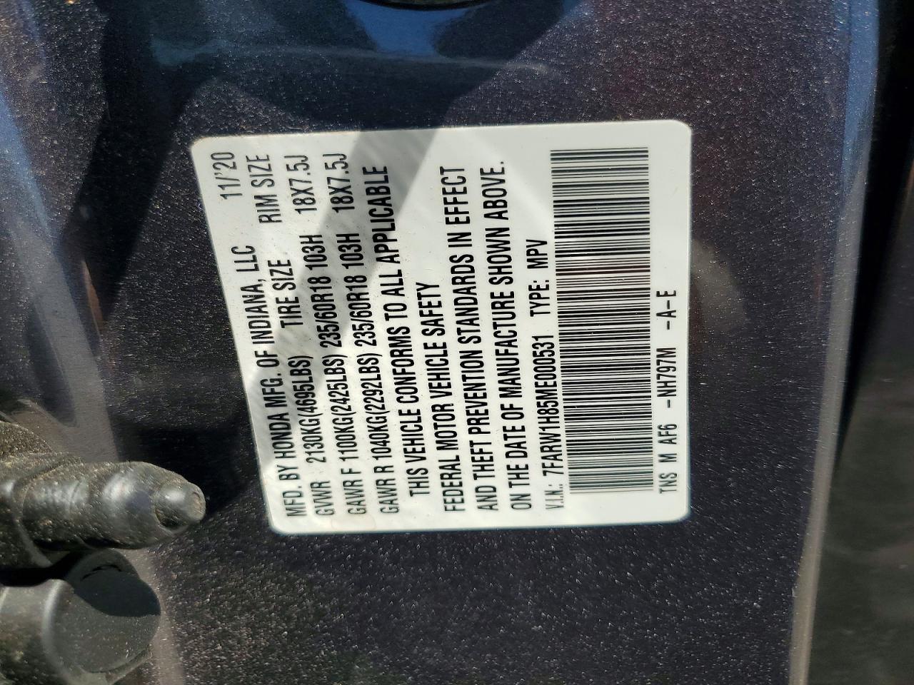 2021 Honda Cr-v Exl Gray vin: 7FARW1H85ME000531