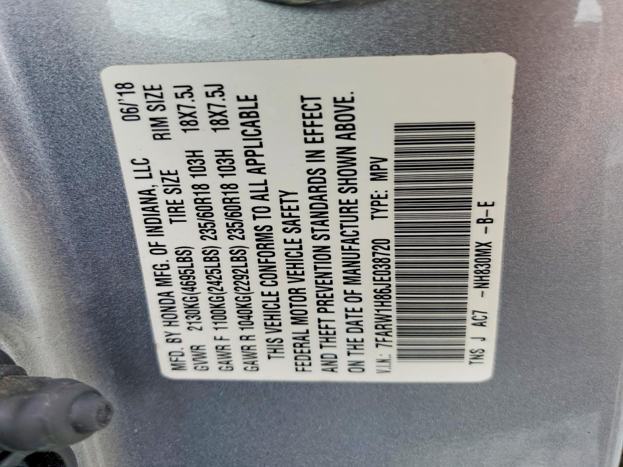 2018 Honda Cr-v Exl Silver vin: 7FARW1H86JE038720